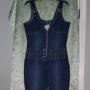 Jump Street denim jumpsuit. ZIPPERS BUCKLES galore